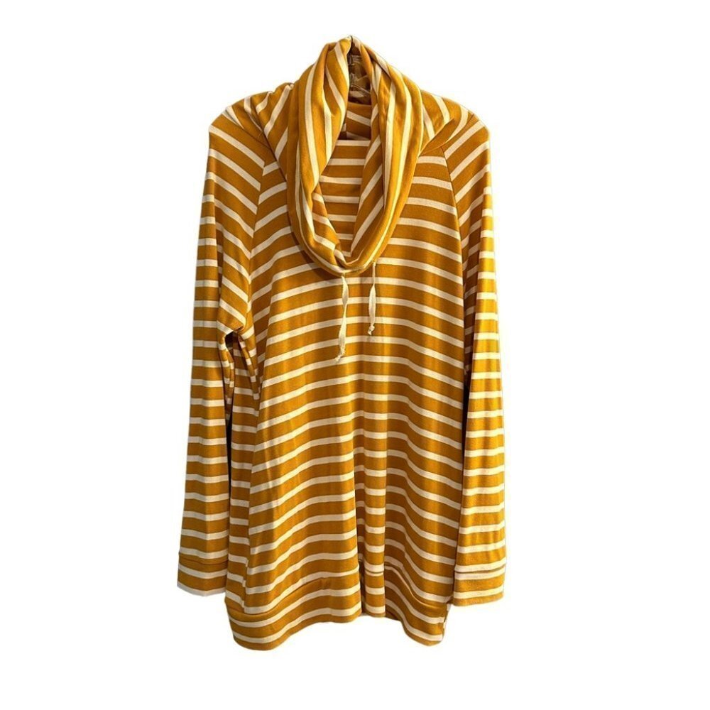 ❤️ Betsey’s Boutique Shop Striped Cowl Neck Sweatshirt Tunic Mustard D15 - Picture 1 of 11